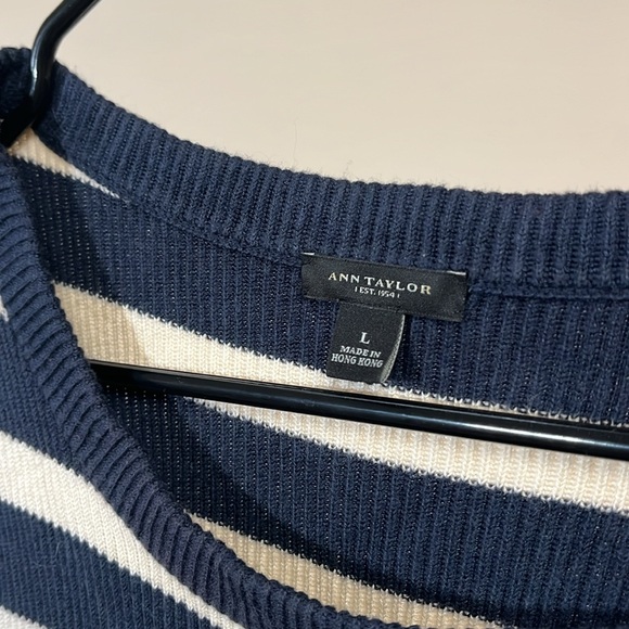 Ann Taylor Navy and White Striped Sweater w/Shoulder Zips - Picture 2 of 5
